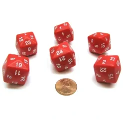 Dice>Set of 6 D24 Opaque 24mm 24-Sided Gaming Dice - Red - Your Source for Gaming Essentials
