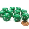 Dice>Set of 10 D10 10-Sided 16mm Opaque Dice - Green with White Numbers - Your Source for Gaming Essentials