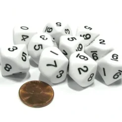 Dice>Set of 10 D10 10-Sided 16mm Opaque Dice - White with Black Numbers - Your Source for Gaming Essentials