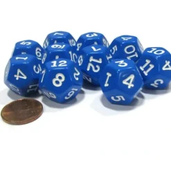 Dice>Set of 10 D12 12-Sided 18mm Opaque RPG Dice - Blue with White Numbers - Your Source for Gaming Essentials