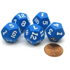 Dice>Set of 5 D12 12-Sided 18mm Opaque RPG Dice - Blue with White Numbers - Your Source for Gaming Essentials