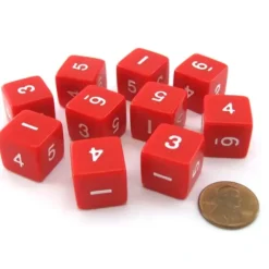 Dice>Set of 10 D6 Six-Sided 16mm Opaque Numbered Dice - Red with White Numbers - Your Source for Gaming Essentials