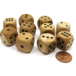 Dice>Set of 10 D6 Six Sided 18mm Rounded Corner Wooden Dice ~ Wood Dice - Your Source for Gaming Essentials