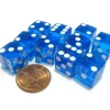 Dice>Set of 10 D6 Six-Sided 12mm Transparent Dice - Blue with White Pips - Your Source for Gaming Essentials
