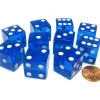 Dice>Set of 10 D6 Square Edged 19mm Dice - Transparent Blue with White Pips - Your Source for Gaming Essentials