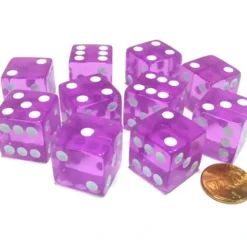 Dice>Set of 10 D6 Square Edged 19mm Dice - Transparent Pink with White Pips - Your Source for Gaming Essentials