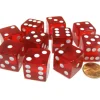 Dice>Set of 10 D6 Square Edged 19mm Dice - Transparent Red with White Pips - Your Source for Gaming Essentials