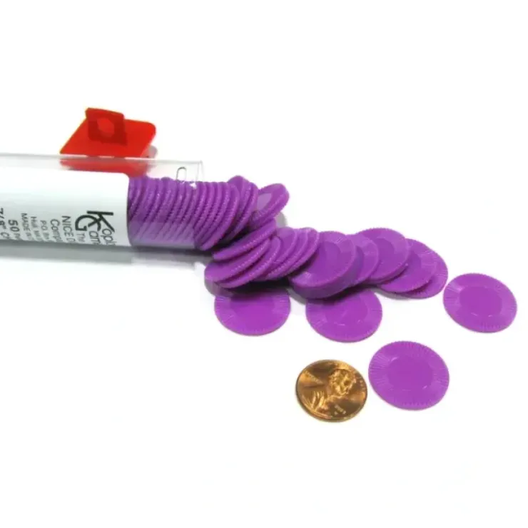 Cards>Set of 50 7/8" Easy Stacking Plastic Mini Playing Poker Chips - Purple - Your Source for Gaming Essentials