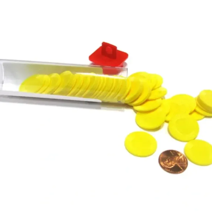 Cards>Set of 50 7/8" Easy Stacking Plastic Mini Playing Poker Chips - Yellow - Your Source for Gaming Essentials