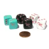Dice>Set of 6 Flamingo 16mm Dice - 2 Each of Black, Aqua, and White with Pink Pips - Your Source for Gaming Essentials