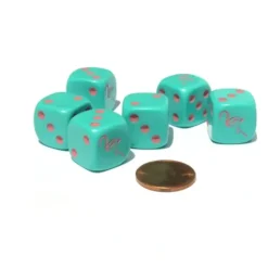 Dice>Set of 6 Flamingo 16mm D6 Round Edged Animal Dice - Aqua with Pink Pips - Your Source for Gaming Essentials