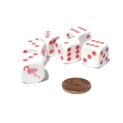 Dice>Set of 6 Flamingo 16mm D6 Round Edged Animal Dice - White with Pink Pips - Your Source for Gaming Essentials