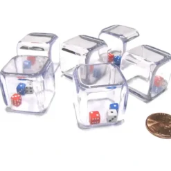 Dice>Set of 6 '3 In a Cube' Dice - 5mm Red White and Blue Tiny Dice Inside 25mm Cube - Your Source for Gaming Essentials