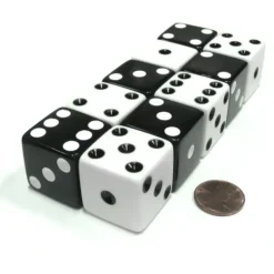 Dice>Set of 10 Inverse D6 25mm Large Opaque Jumbo Dice - 5 Each of White and Black - Your Source for Gaming Essentials