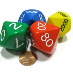 Dice>Set of 4 Jumbo 29mm Place Value D10 Dice - Number Die for Counting 0 to 9,999 - Your Source for Gaming Essentials