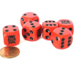 Dice>Set of 6 Ladybug 16mm D6 Round Edged Animal Dice - Red with Black Pips - Your Source for Gaming Essentials