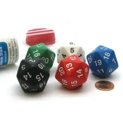 Dice>Set of 5 Large 30mm Countdown D20 Dice - Assorted Colors - Your Source for Gaming Essentials