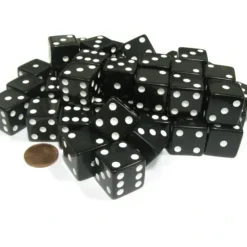 Dice>Set of 50 Large 19mm D6 Opaque Dice - Black with White Pips - Your Source for Gaming Essentials