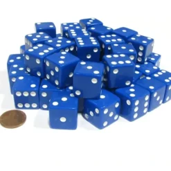 Dice>Set of 50 Large 19mm D6 Opaque Dice - Blue with White Pips - Your Source for Gaming Essentials