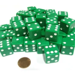 Dice>Set of 50 Large 19mm D6 Opaque Dice- Green with White Pips - Your Source for Gaming Essentials
