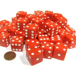 Dice>Set of 50 Large 19mm D6 Opaque Dice - Red with White Pips - Your Source for Gaming Essentials