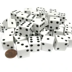 Dice>Set of 50 Large 19mm D6 Opaque Dice - White with Black Pips - Your Source for Gaming Essentials