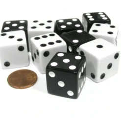 Dice>Set of 10 Large Six Sided Square Opaque 19mm D6 Dice - 5 Black and 5 White - Your Source for Gaming Essentials