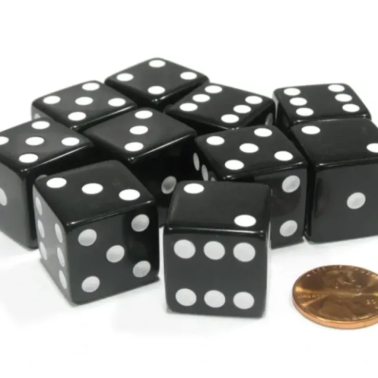 Dice>Set of 10 Large Six Sided Square Opaque 19mm D6 Dice - Black with White Pips - Your Source for Gaming Essentials