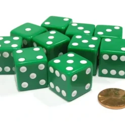 Dice>Set of 10 Large Six Sided Square Opaque 19mm D6 Dice - Green with White Pips - Your Source for Gaming Essentials