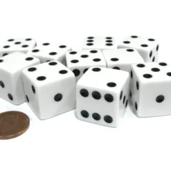 Dice>Set of 10 Large Six Sided Square Opaque 19mm D6 Dice - White with Black Pips - Your Source for Gaming Essentials