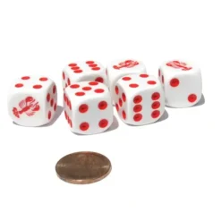 Dice>Set of 6 Lobster 16mm D6 Round Edged Animal Dice - White with Red Pips - Your Source for Gaming Essentials