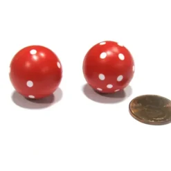 Dice>Set of 2 22mm Round Circular Circle Dice, Weighted - Red with White Pips - Your Source for Gaming Essentials