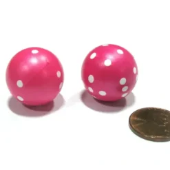 Dice>Set of 2 22mm Round Dice, Weighted to Display Number - Pink with White Pips - Your Source for Gaming Essentials