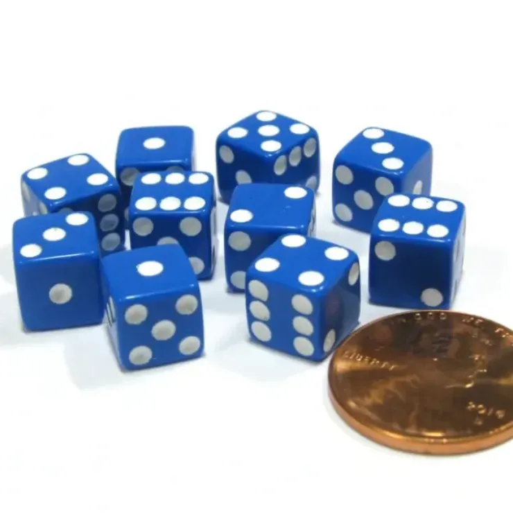 Dice>Set of 10 8mm Six-Sided D6 Small Square-Edge Dice - Blue with White Pips - Your Source for Gaming Essentials