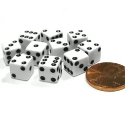 Dice>Set of 10 8mm Six-Sided D6 Small Square-Edge Dice - White with Black Pips - Your Source for Gaming Essentials
