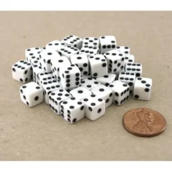 Dice>Set of 50 8mm Six-Sided D6 Small Square-Edge Dice - White with Black Pips - Your Source for Gaming Essentials