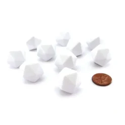 Dice>Set of 10 Opaque 20-Sided D20 White 20mm Blank Dice - Your Source for Gaming Essentials