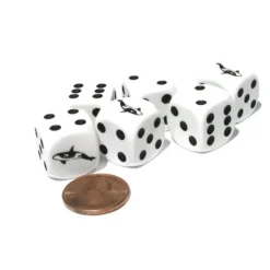 Dice>Set of 6 Orca Whale 16mm D6 Round Edge Animal Dice- White with Black Pips - Your Source for Gaming Essentials