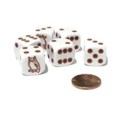 Dice>Set of 6 Owl 16mm D6 Round Edged Animal Dice - White with Brown Pips - Your Source for Gaming Essentials