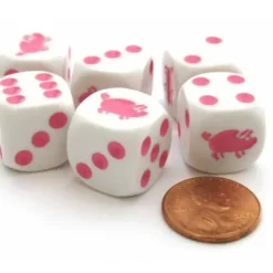 Dice>Set of 6 Pig 16mm D6 Round Edged Animal Dice - White with Pink Pips - Your Source for Gaming Essentials