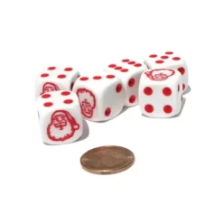 Dice>Set of 6 Santa Claus 16mm D6 Round Edge Christmas Dice - White with Red Pips - Your Source for Gaming Essentials