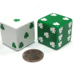 Dice>Set of 2 Shamrock D6 25mm Large Opaque Jumbo Dice - 1 White and 1 Green - Your Source for Gaming Essentials