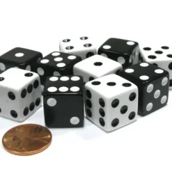 Dice>Set of 10 Six Sided 16mm D6 Dice - 5 Black w White Pip and 5 White w Black Pip - Your Source for Gaming Essentials
