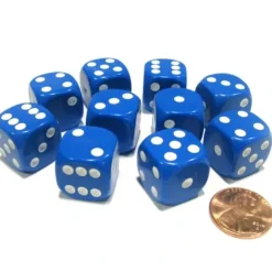 Dice>Set of 10 Six Sided Round Corner Opaque 16mm D6 Dice - Blue with White Pips - Your Source for Gaming Essentials
