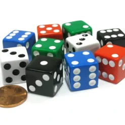 Dice>Set of 10 Six Sided Square 16mm D6 Dice - 2 Each of Red White Blue Green Black - Your Source for Gaming Essentials