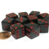 Dice>Set of 10 Six Sided Square Opaque 16mm D6 Dice - Black with Red Pip Die - Your Source for Gaming Essentials