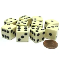 Dice>Set of 10 Six Sided Square Opaque 16mm D6 Dice - Ivory with Black Pip Die - Your Source for Gaming Essentials