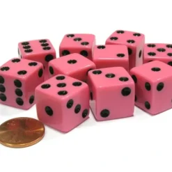 Dice>Set of 10 Six Sided Square Opaque 16mm D6 Dice - Pink with Black Pip Die - Your Source for Gaming Essentials