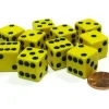 Dice>Set of 10 Six Sided Square Opaque 16mm D6 Dice - Yellow with Black Pip Die - Your Source for Gaming Essentials