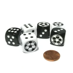 Dice>Set of 6 Soccer 18mm D6 Rounded Edges Sports Dice - Inverse Black and White - Your Source for Gaming Essentials
